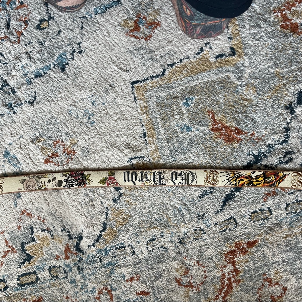 Ed Hardy Cream and Black Graphic Belt